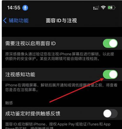 枣庄苹果14维修网点分享iPhone14注视感知功能有什么用 